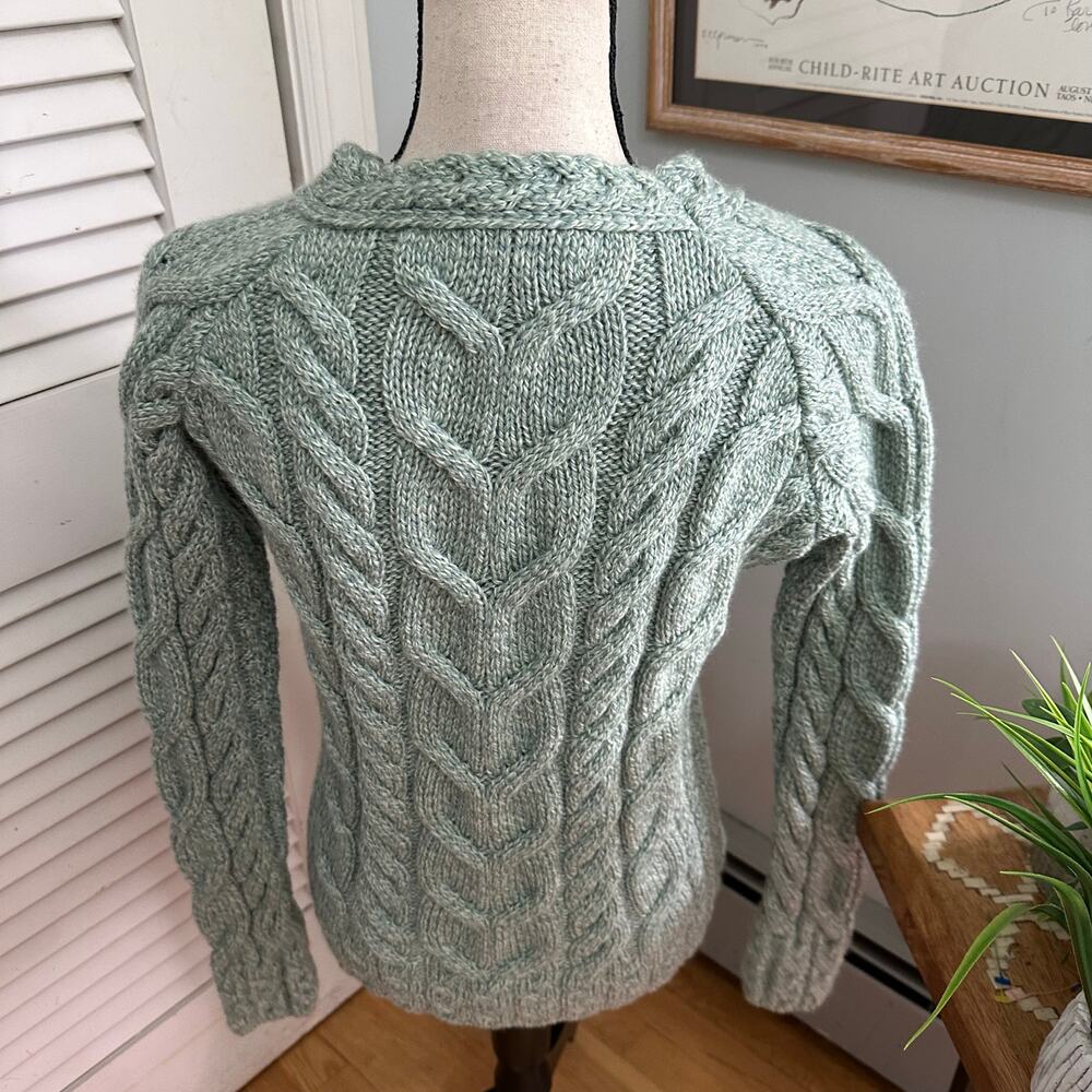 Aran Woolen Mills Sweater Womens Small Green Super Soft Merino Cable Knit Irish - Picture 5 of 9